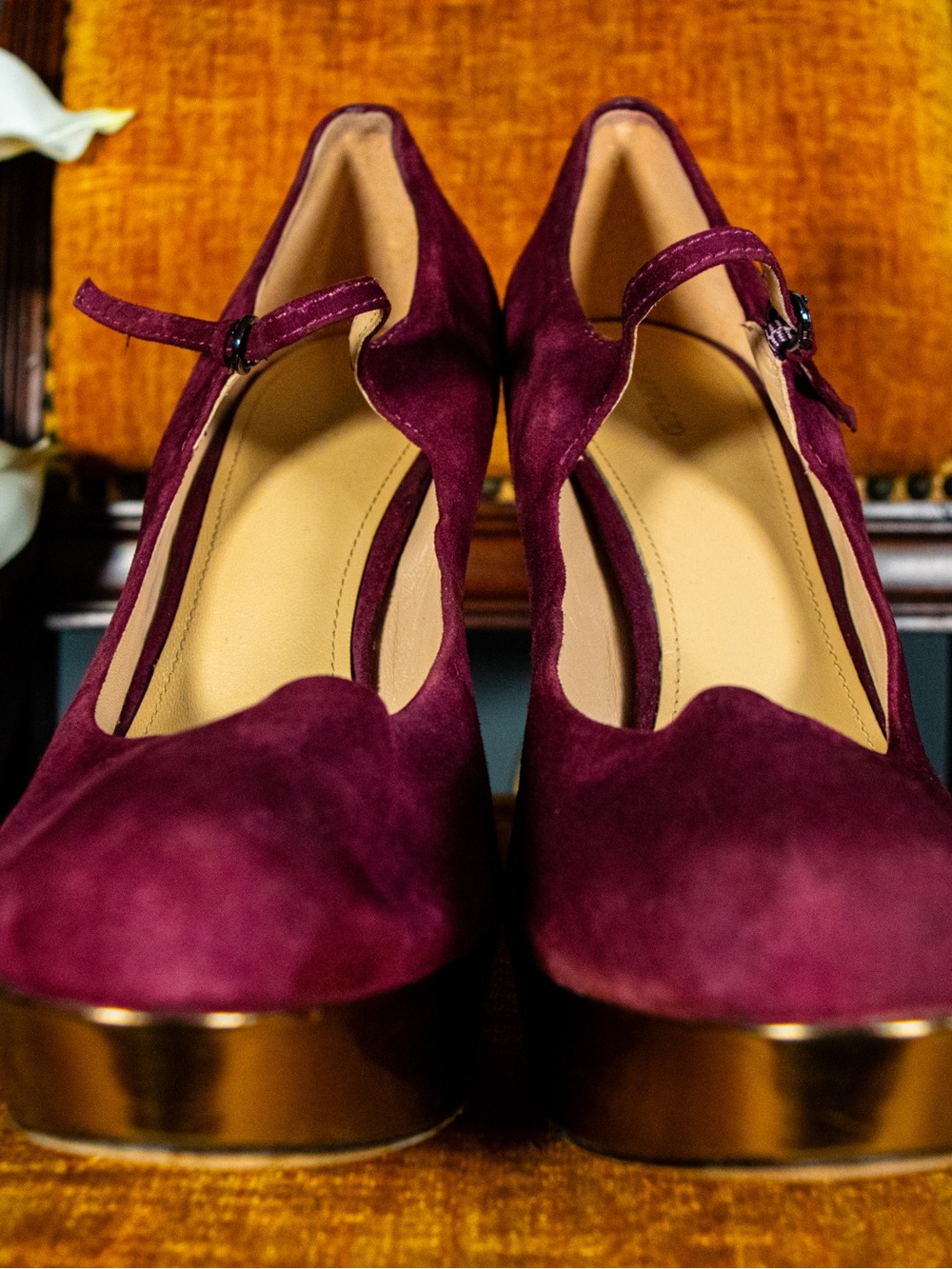 SIZE 12 Joan & David "Daquimberly" Burgundy Suede Platform Heels